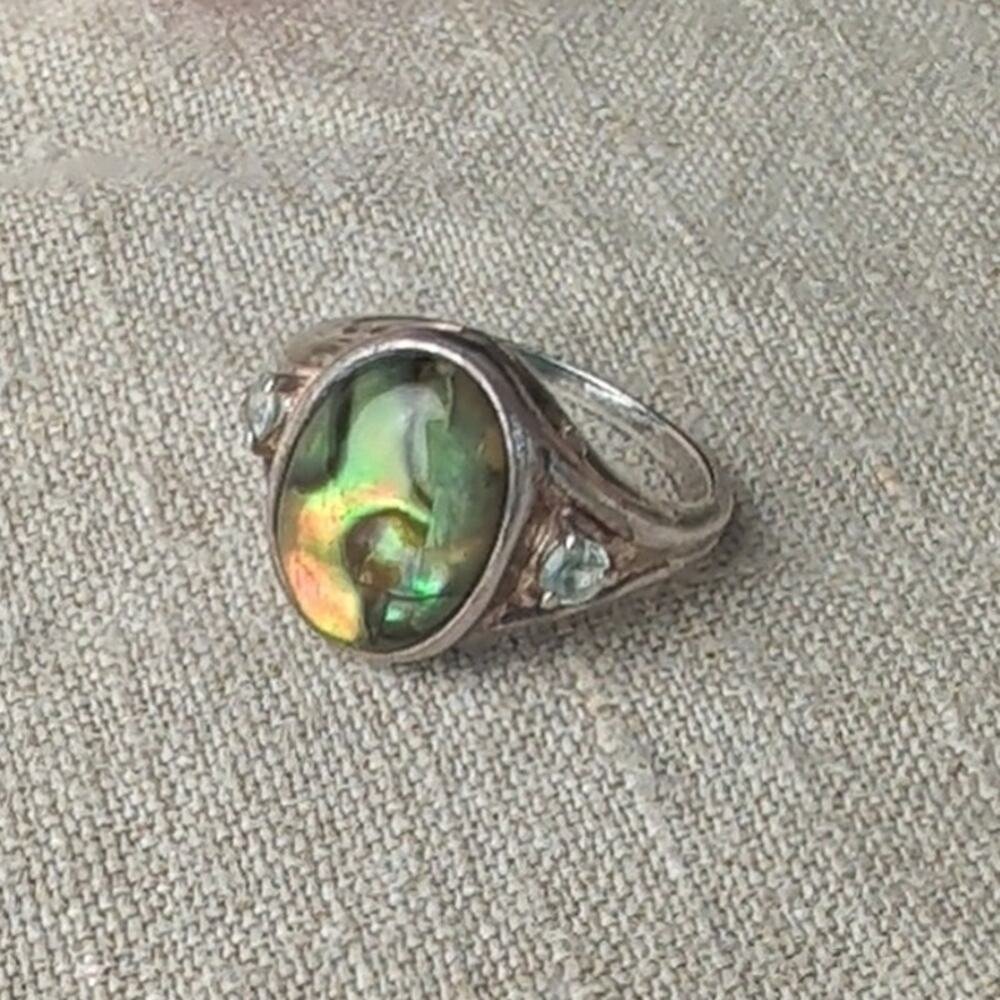 Vintage 925 Sterling Silver Abalone Statement Ring Southwestern Boho